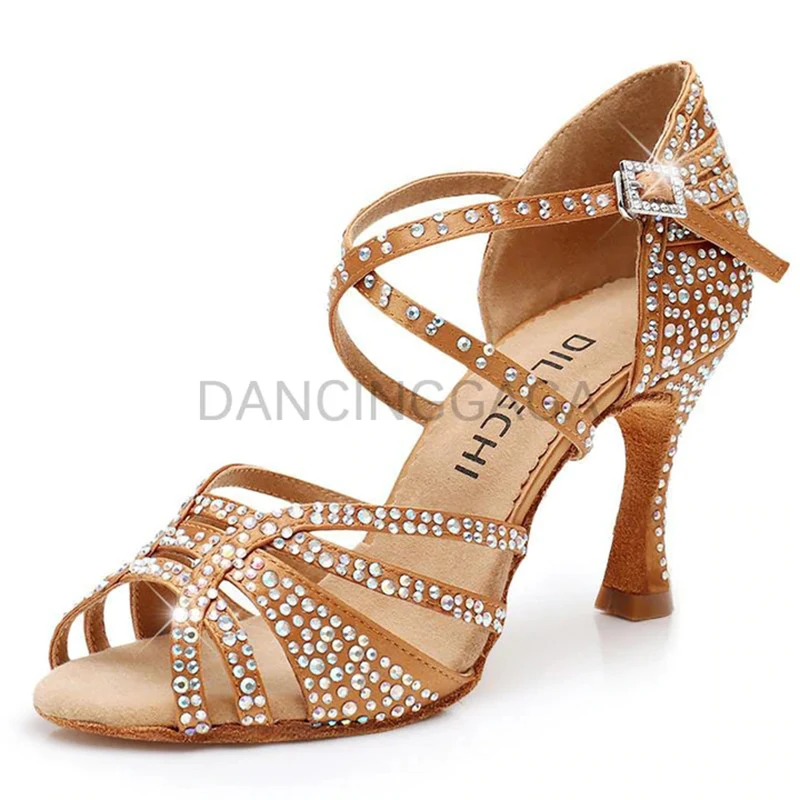 Latin Dance Shoes Rhinestone Sandals Woman 2022 Heels For Women Free Shipping Zumba Practice Dance Shoes 7.5cm Plymouth Ma