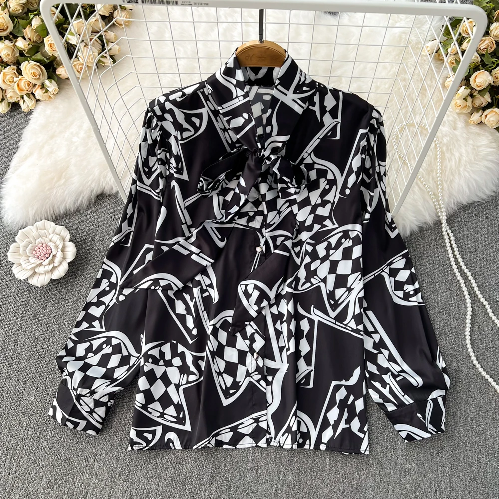 

Autumn Blouse Printing Shirts Women Long Sleeve Shirt Female Ladies Bows Blouses French Style Casual Blusas Clothes Dropshipping