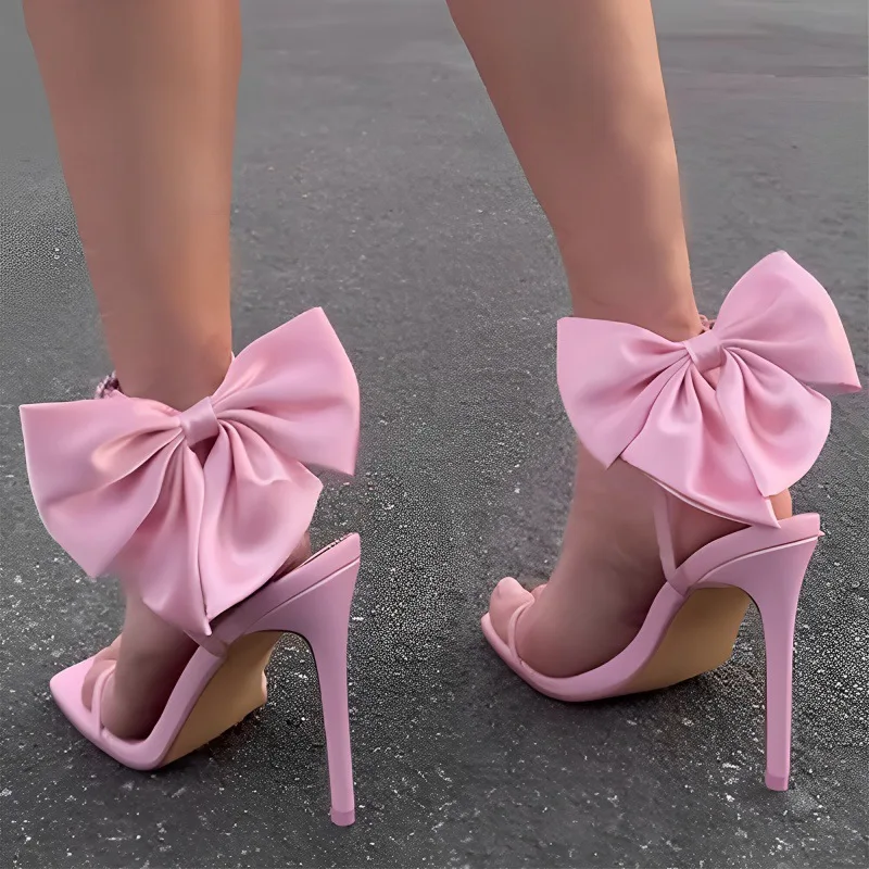 

Summer Pink Shoes Sandals Fashion Bowknot Women Pumps 2023 Sexy Ankle Strap Party Dress Ladies 11CM High Heels Wedding Shoes
