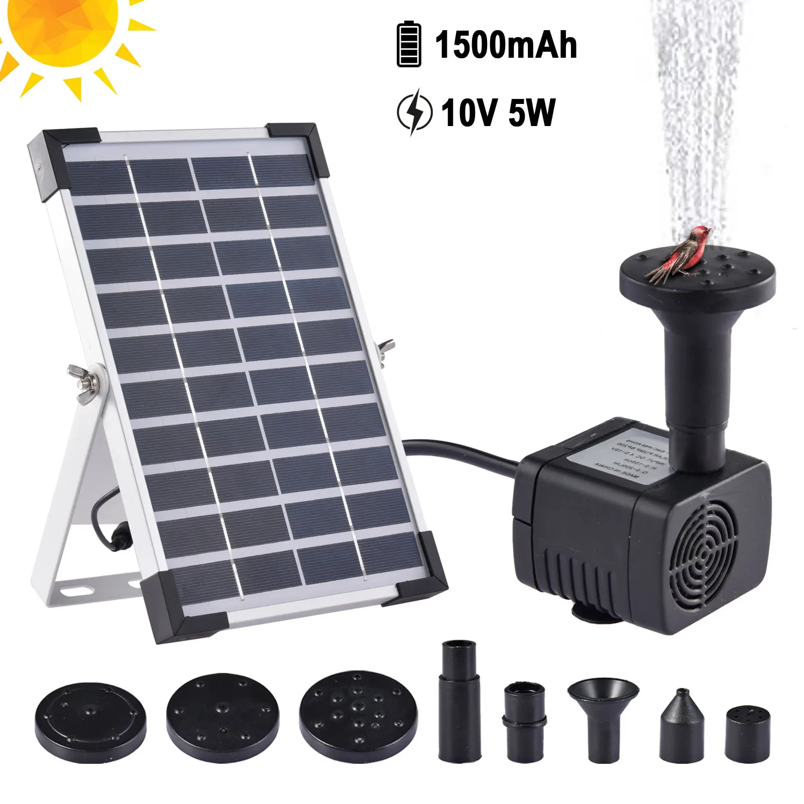 

5W Solar Fountain Kit Solar Powered Water Fountain Pump With 6 Nozzles And Panel Suitable For Ponds Pools Garden Aquariums