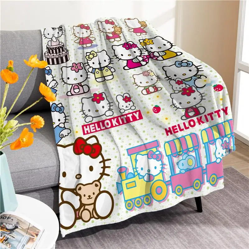 

Kt Cat Plush Blankets Sanrioed Kawaii Cartoon Nap Quilt Soft Warm Skin-Friendly Flannel Anime Pattern Children Bedding Supplies