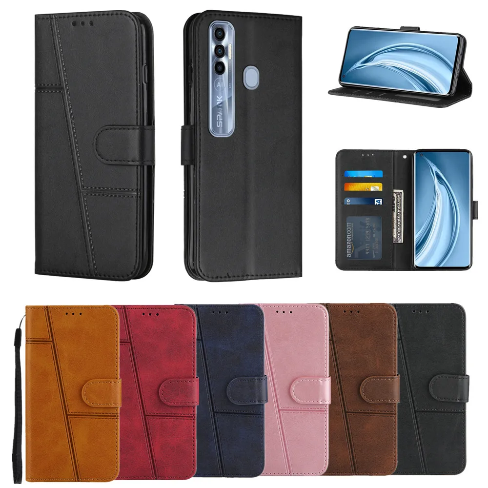 

Luxury Leather Flip Phone Case for Tecno Spark 9T 8 7 Pro 6 GO 8P 8T 8C Pova 3 2 Neo Camon 19 Pro 18 17P POP 5 LTE Wallet Cover
