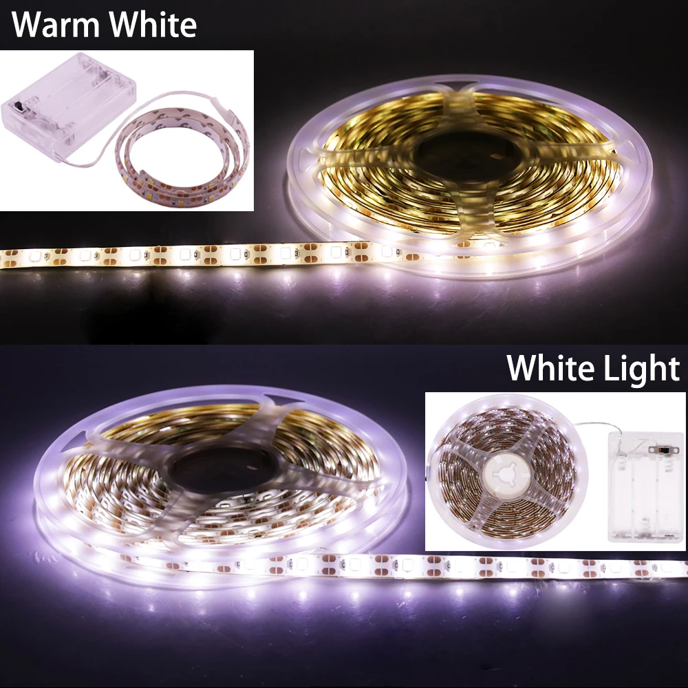 

5V LED Strip Light 2835 60LEDs/m AA Battery Powered LED Tape Warm Cold White for Room TV Backlight Decoration 1M 2M 3M 4M 5M