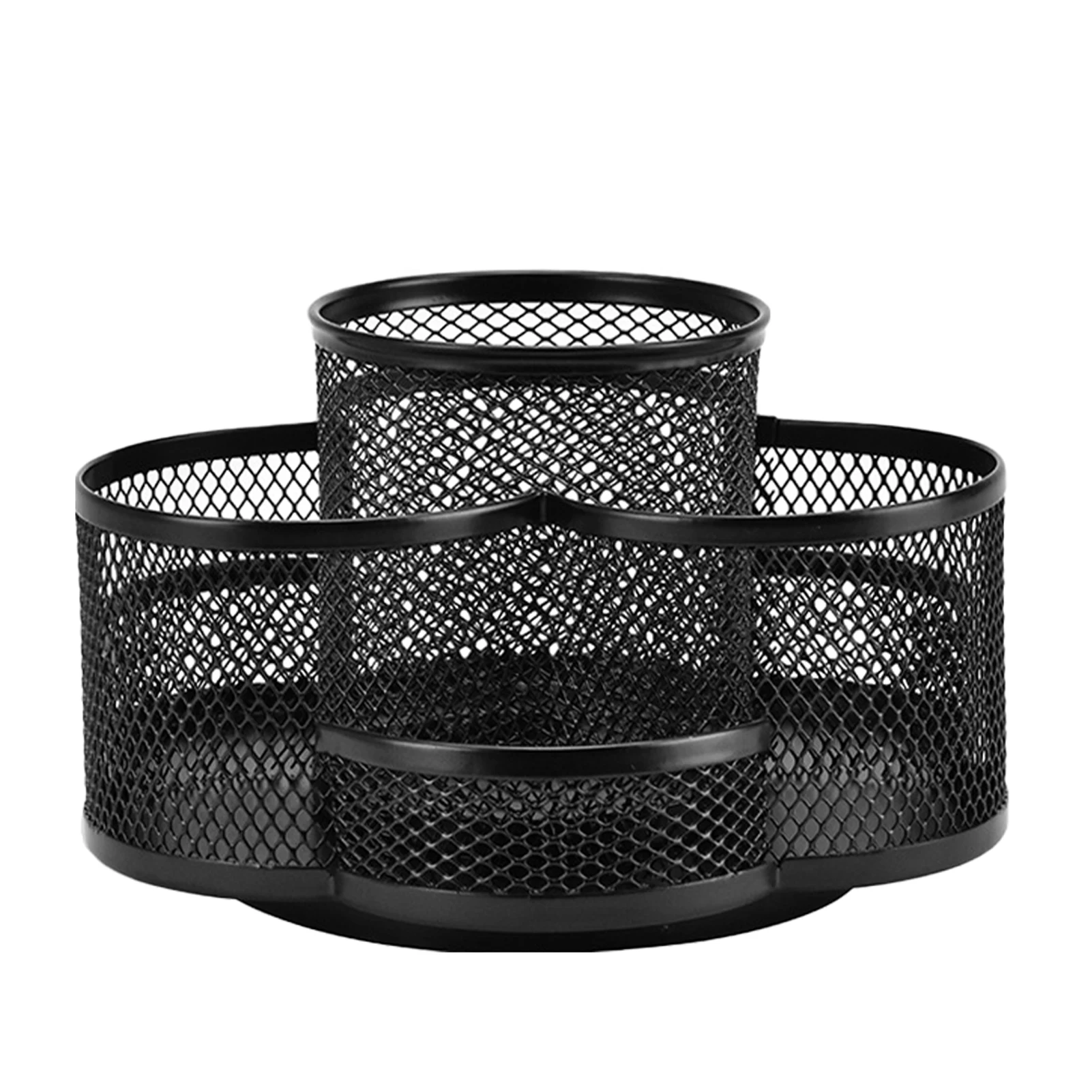 

360 Degree Rotating Workspace Mesh Design Desk Organizer Storage Basket Pencil Holder 7 Compartments Space Saving Alloy