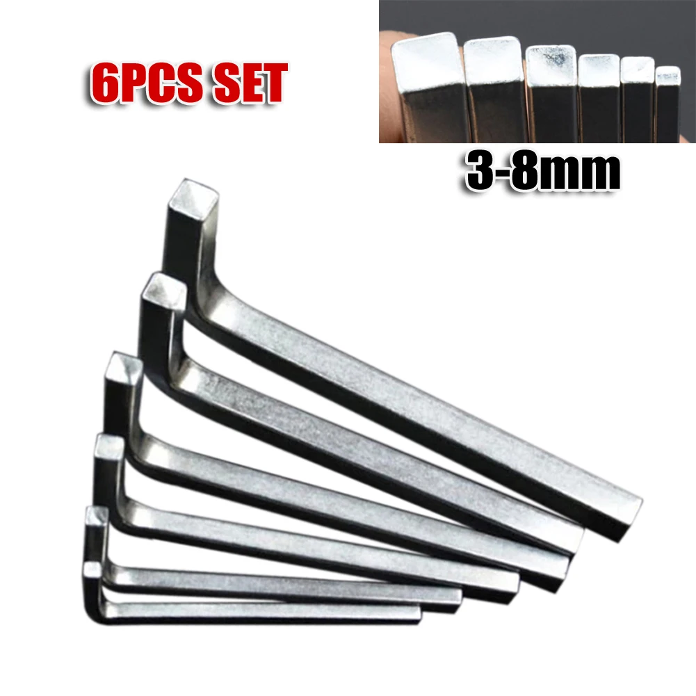 

6Pcs L Shape Square Head Wrench Square Key 4 Point Wrench Screwdriver Set 3-8mm Handle Tool Spare Parts Accessories Replacement