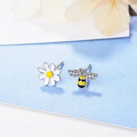 female luxury 925 stamp silver color flower simple cute bee earrings charm ear stud for women girl fashion jewelry gift