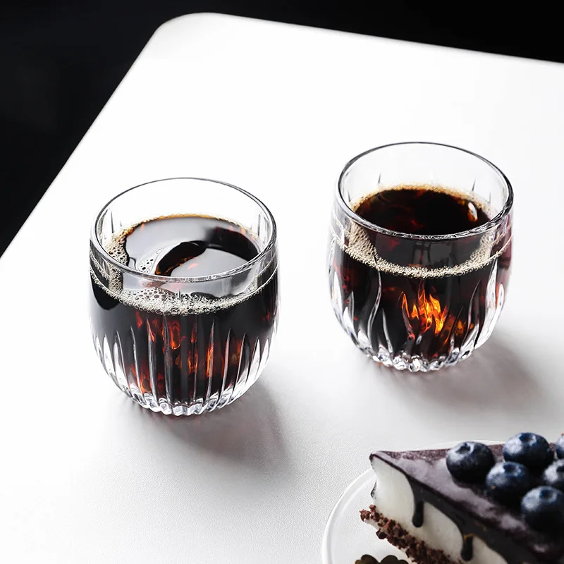 

Household Japanese-Style Flame Vertical Stripes American Latte Cold Extraction Iced Coffee Cup Thick Retro Glass Cups Ins Style