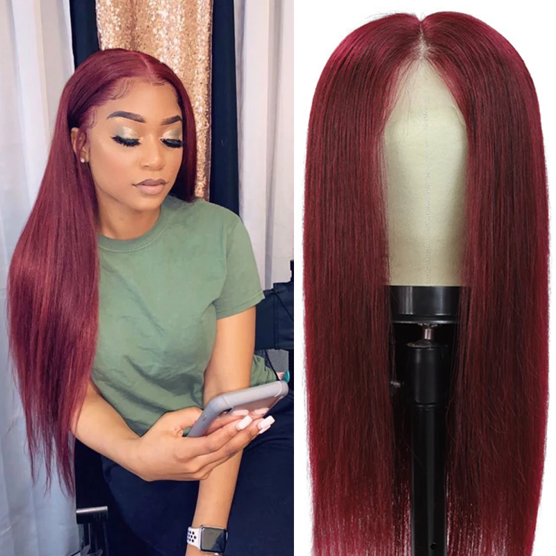 13x4 Lace Front Human Hair Wigs 99J/Burgundy RedWine Pre Plucked Straight Lace Wigs 150% Density Brazilian Remy Hair Wig KEMY
