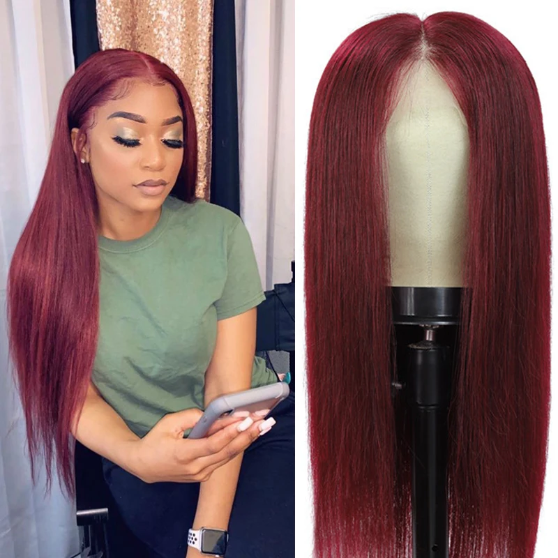 

13x4 Lace Front Human Hair Wigs 99J/Burgundy RedWine Pre Plucked Straight Lace Wigs 150% Density Brazilian Remy Hair Wig KEMY