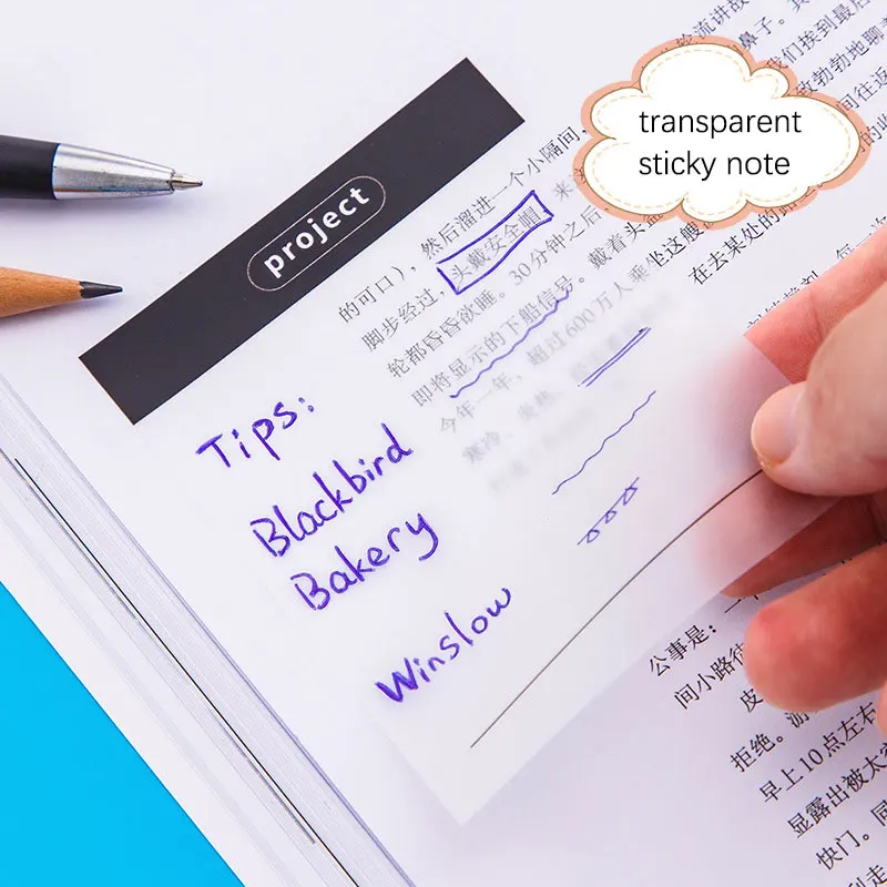 

1pcs 50sheets Transparent Sticky Note Strong Tearable Note Waterproof Student Notepad Diary School Stationery Office Supplies