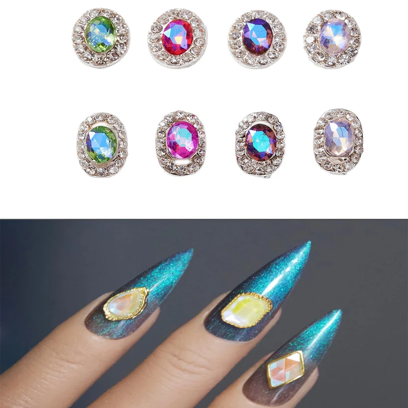 

10pcs Large Aurora Ghost Rhinestone Mixed Flatbacks Opal Bright Crystal Silvertone Backing AB tone Gemstone Nail Art Charm
