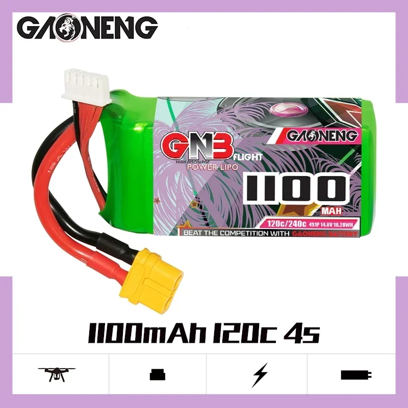 

Аккумулятор GAONENG GNB 4S1P 1100 мАч 14,8 в 120C/240C LCO Lipo с разъемом XT60 для FPV гоночного дрона радиоуправляемого квадрокоптера вертолета запчасти