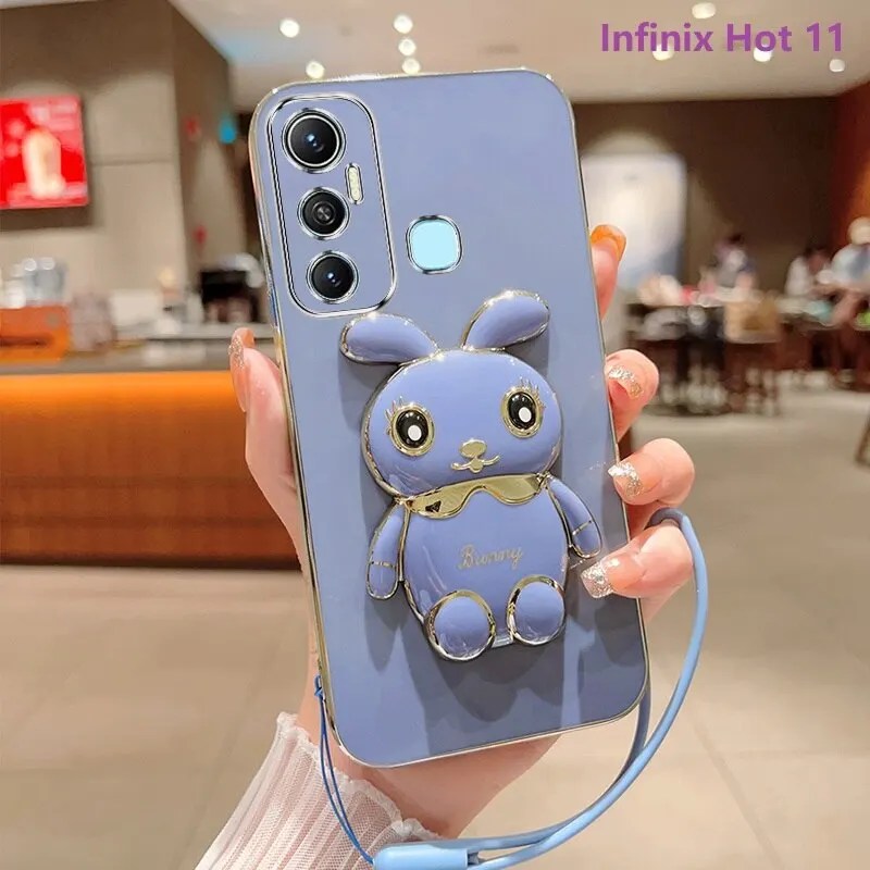 

Phone Case for Infinix Hot 12i Hot 12 12 Play Infinix Hot 11s Hot 11 11s NFC Plating Square Rabbit Holder With Landyard Cover