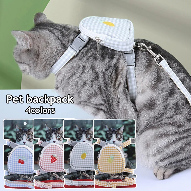 

Pet Dog Harness With Backpack Sweet Embroidery Pattern Dog Leash Bag Cat Dog Traction Halter Outdoor Walking Adjustable Harness