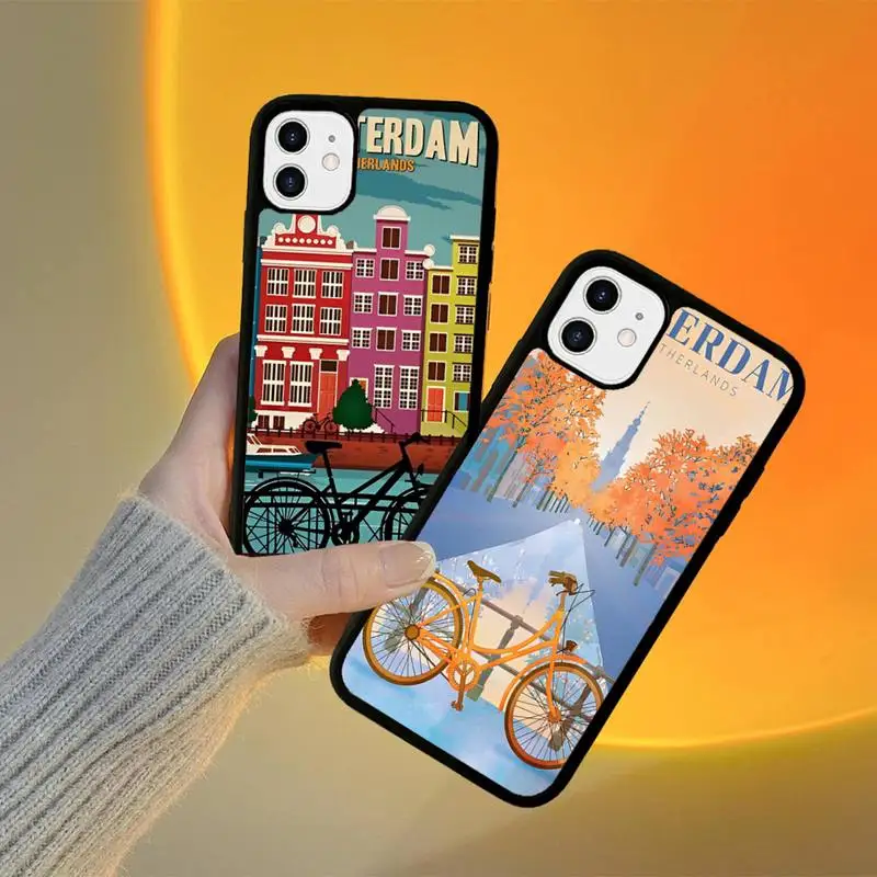 

Amsterdam City Poster Phone Case Silicone PC+TPU Case for iPhone 11 12 13 Pro Max 8 7 6 Plus X SE XR Hard Fundas