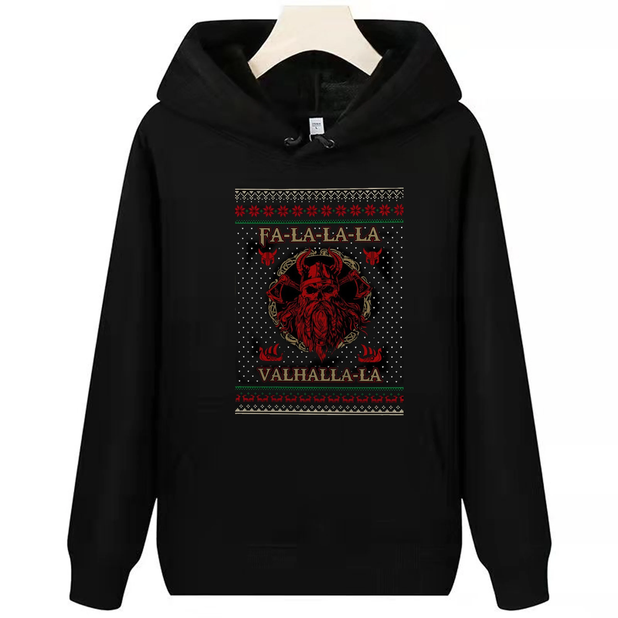 

Fa La La Valhalla La Viking fiery beard Skull Ugly Christmas Pullover Hoodie New 100% Cotton Casual Mens Sweatshirt Streetwear