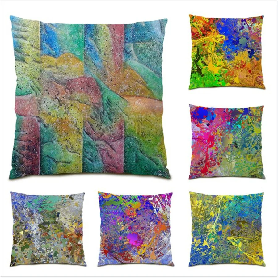 

Pillow Cases Artistic Sofas for Living Room Colorful Velvet Home Decoration Polyester Linen Painting Cushion Covers 45x45 E0173