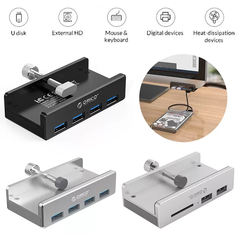 

ORICO MH2AC-U3 Clip Type USB 3.0 HUB Aluminum Alloy External Multi 2 Ports USB Splitter Adapter for Desktop with TF Card Slot