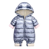fashion newborn baby clothing autumn solid color toddler baby thick jumpsuits new winter warm cotton bear ear hooded baby romper