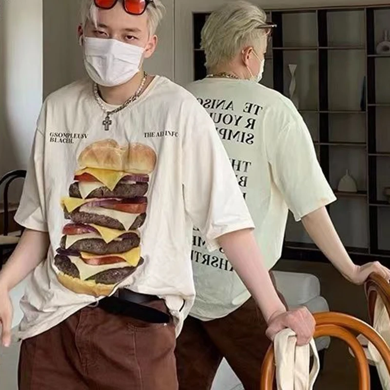 

Футболка женская с принтом гамбургеров, 100% хлопок, с коротким рукавом