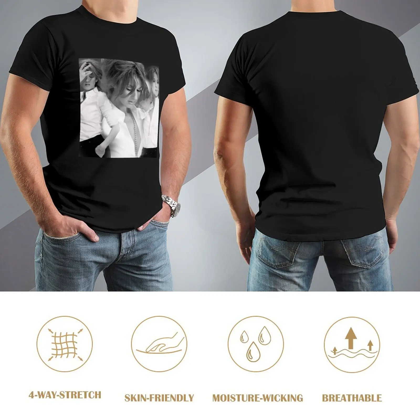 Крутой стиль Celine Dion с черно-белой футболкой