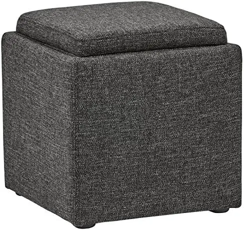 

\u2013 Ross Modern Tweed Lift-Top Storage Ottoman Pouf, 17.7"W, Denim