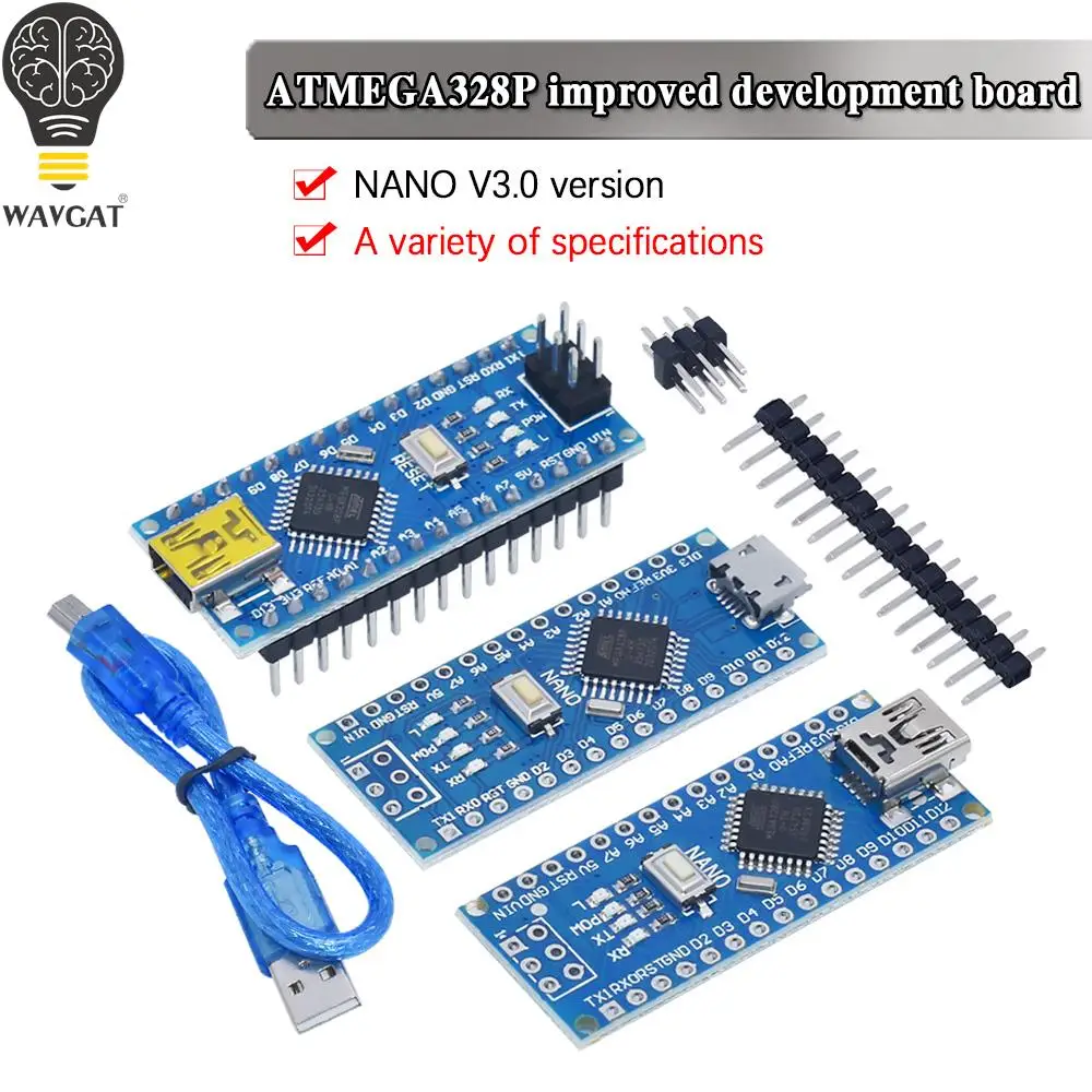 Arduino Nano 3.0 Atmega328 컨트롤러 호환 보드 용 1PCS 프로모션, wavgaz모듈, PCB 개발 보드, USB V3.0 없음