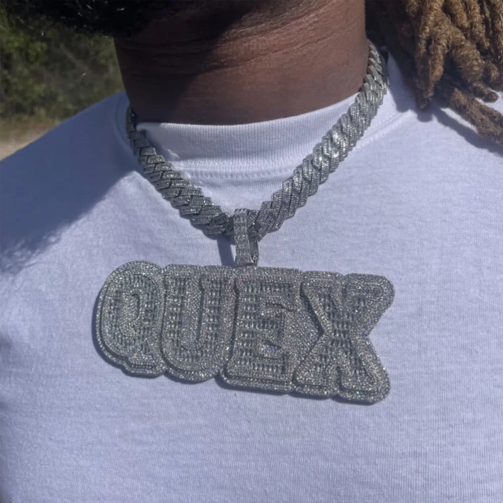 Uwin Custom Baguette Cz Name Pendant Rappers Personalized Hip Hop Jewelry Iced Out Cubic Zirconia Letters Necklace For Women