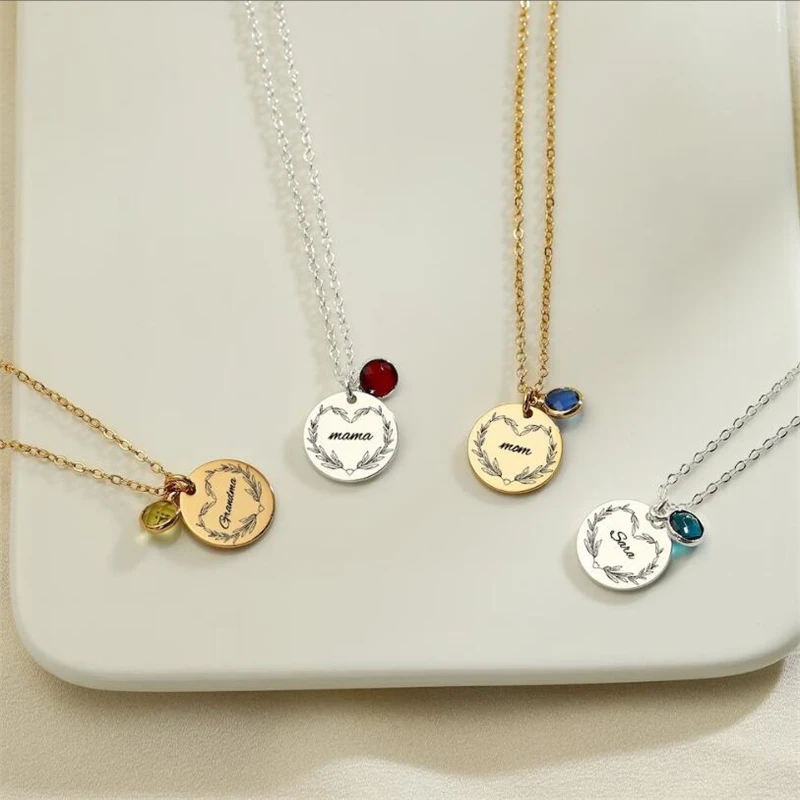

Customized Personalized Engraved Baby Name Pendant Necklace Birthstone Gemstone Mom Mother's Day Gift Ideas for Grandma Gift