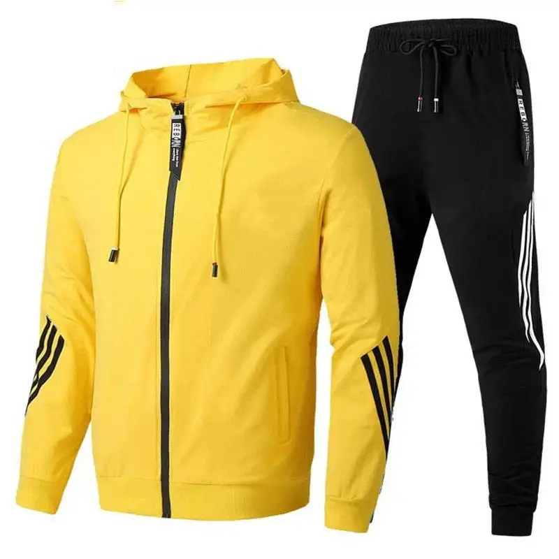 Men Sets Tracksuit Hoodie+Pants Zipper Stripe Fashion Casual Outdoor Sports Jogging Fitness Sportswear Men Sweatshirt Suit M-3XL
