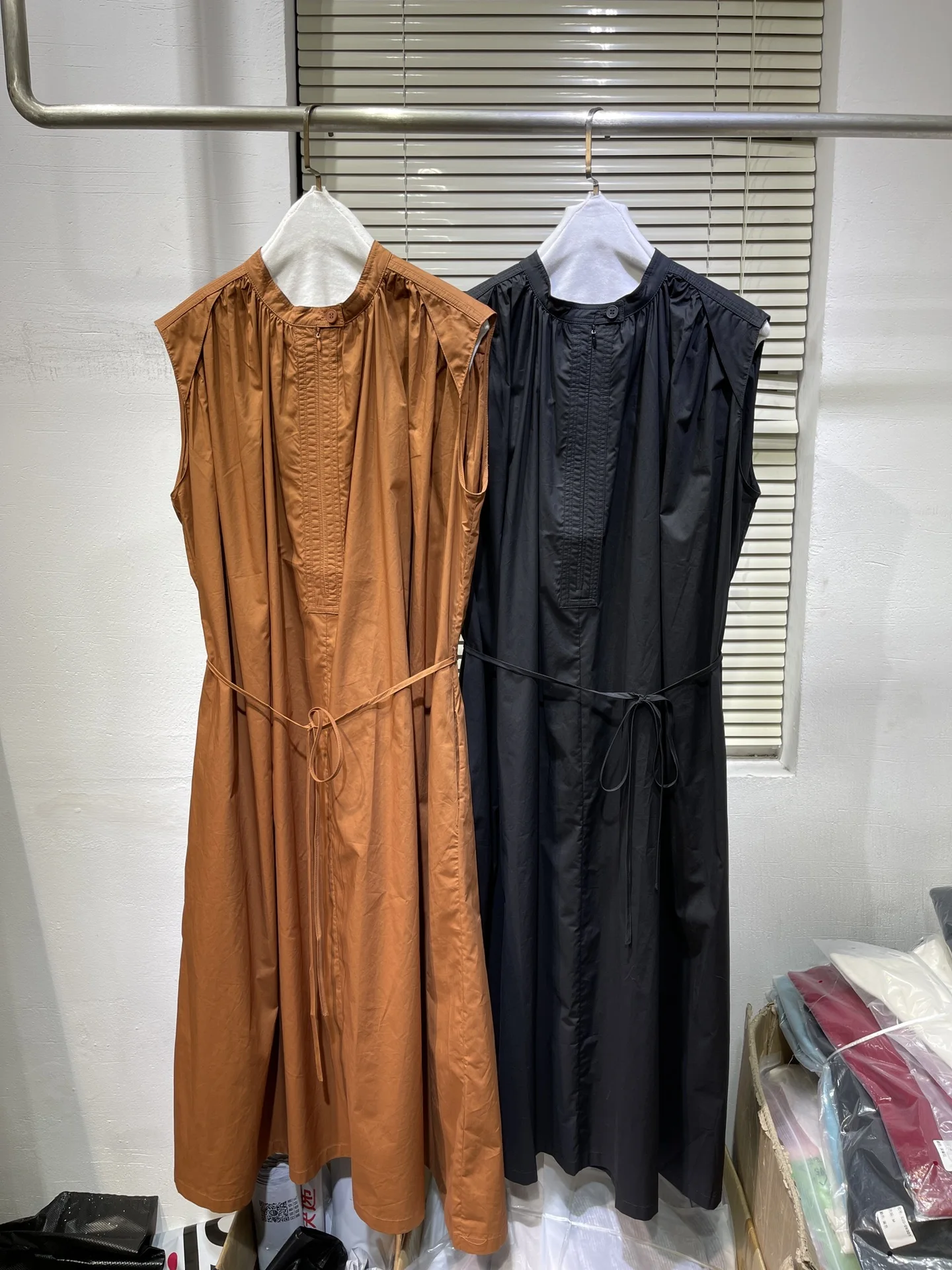 100% cotton women solid sleeveless long dresses loose casual dress