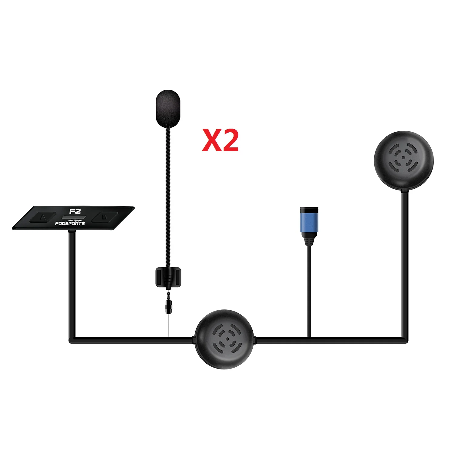 Фото 2 шт., Fodsports F2, мотоцикл, Bluetooth 5,0, шлем, гарнитура для внутренней связи, 2 всадника, 1000 м, BT, переговорное устройство Type-C, USB, голосовая подсказка №1