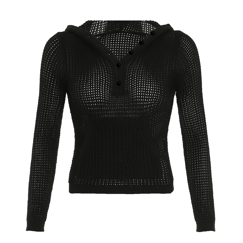 CIBBAR Женский Свитер С V-образным Вырезом И Карманами Ажурный Y2K Повседневный