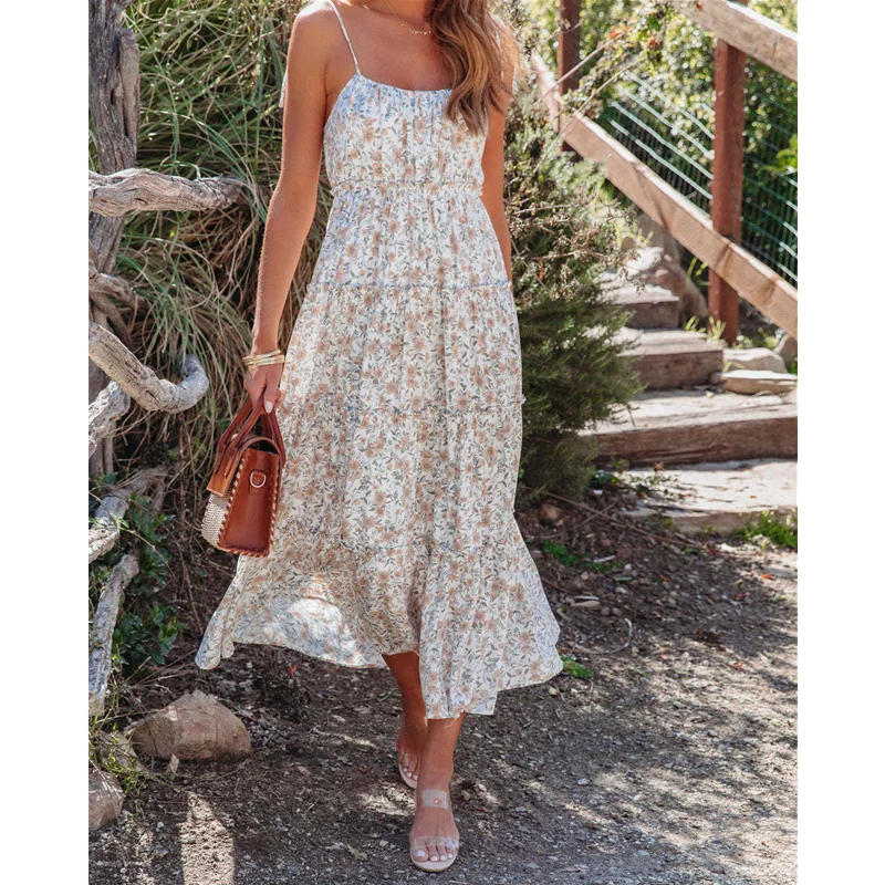 

Женское платье с завышенной талией, стильное Привлекательное платье без рукавов с цветочным принтом на завязках и рюшами по краям, лето 2023