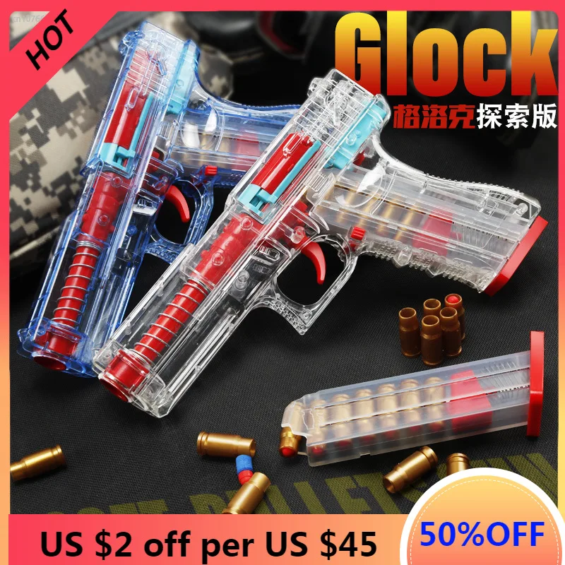 

Glock Pistol Blaster With Shells Plastic Transparent Soft Bullet Airsoft Weapon For Children Boys Adults Cosplay Birthday Gifts