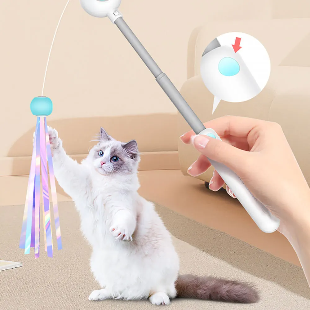 

2 In 1 Cat Teaser Stick Interactive Feather Toy Infrared Feather Funny Cat Stick USB Rechargeable Self-help Toys Cat Supplies