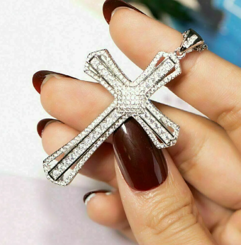 

ANGLANG Fashion Cross Pendants Gold&Silver Color Cubic Zirconia Jesus Cross Pendant Necklace Jewelry for Men/Women Wholesale
