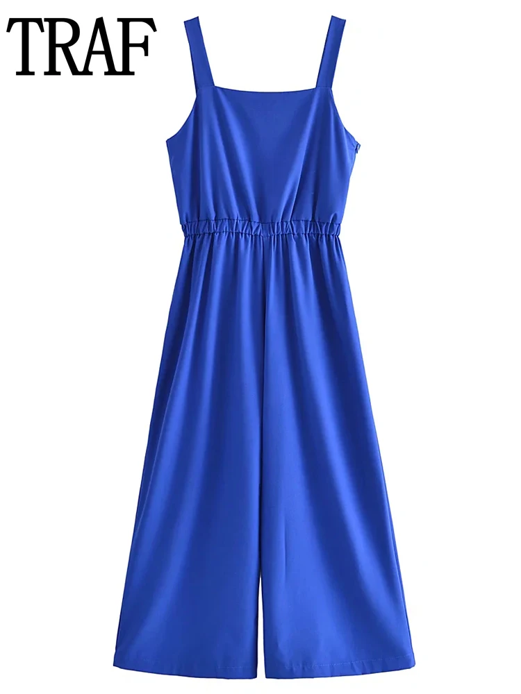 

TRAF Sleeveless Female Jumpsuit Blue Baggy Long Jumpsuit Woman Backless Summer Jumpsuit Vacation Casual Outfits For Women 2022