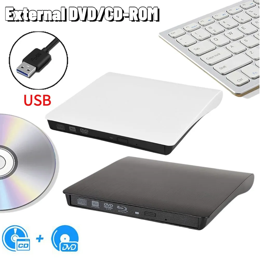 [해외] USB 3.0 외장 DVD 플레이어 CD 버너 드라이브  광학 드라이브 CD ROM 디스크 리더  DVD RW 버너 CD 라이터  랩터 PC용 인클로저