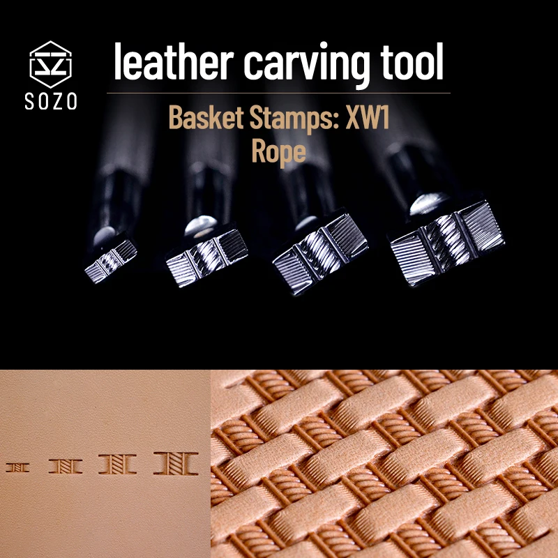 SOZO-Herramienta de estampado de cuero con patrón de cesta, sellos de impresión de tallado hechos a mano de una sola cuerda, fabricación de sillín, acero inoxidable 304, XW1