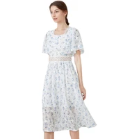 simgent lace print dress women summer 2022 new embroidery cloak sleeve a line elegant midi dresses vestidos jurken sg26132