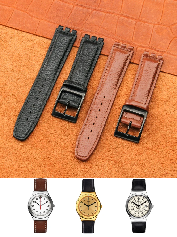 

For Swatch Watch Wrist Strap Concave-Convex Interface Genuine Leather Watch Strap 17mm 19mm Men Women Leather Watchband Bracelet