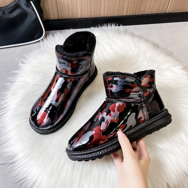 

Ankle Boots Woman Winter 2022 Fashion Shoe Camouflage Thicken Warm Plush Waterproof Snow Boots Women Comfort Flats Cotton Shoes
