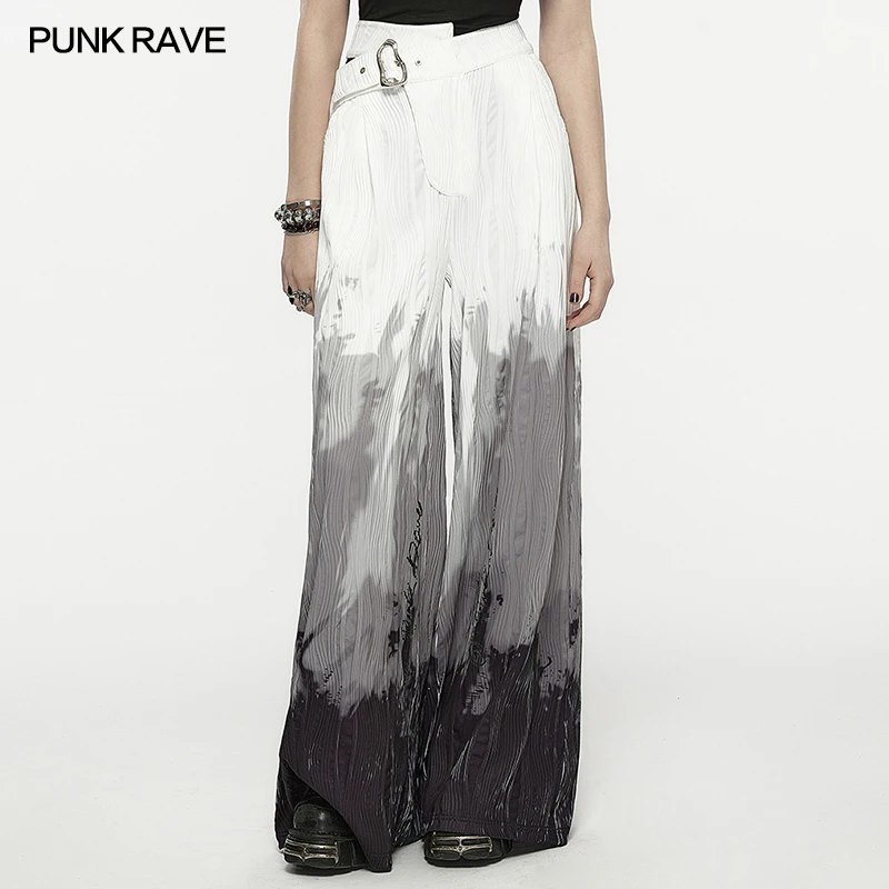 PUNK RAVE Women's Sexy Hollow Asymmetric Waistband Wide Legs Pants Daily False Pockets Decorate Gradient Casual Loose Pants