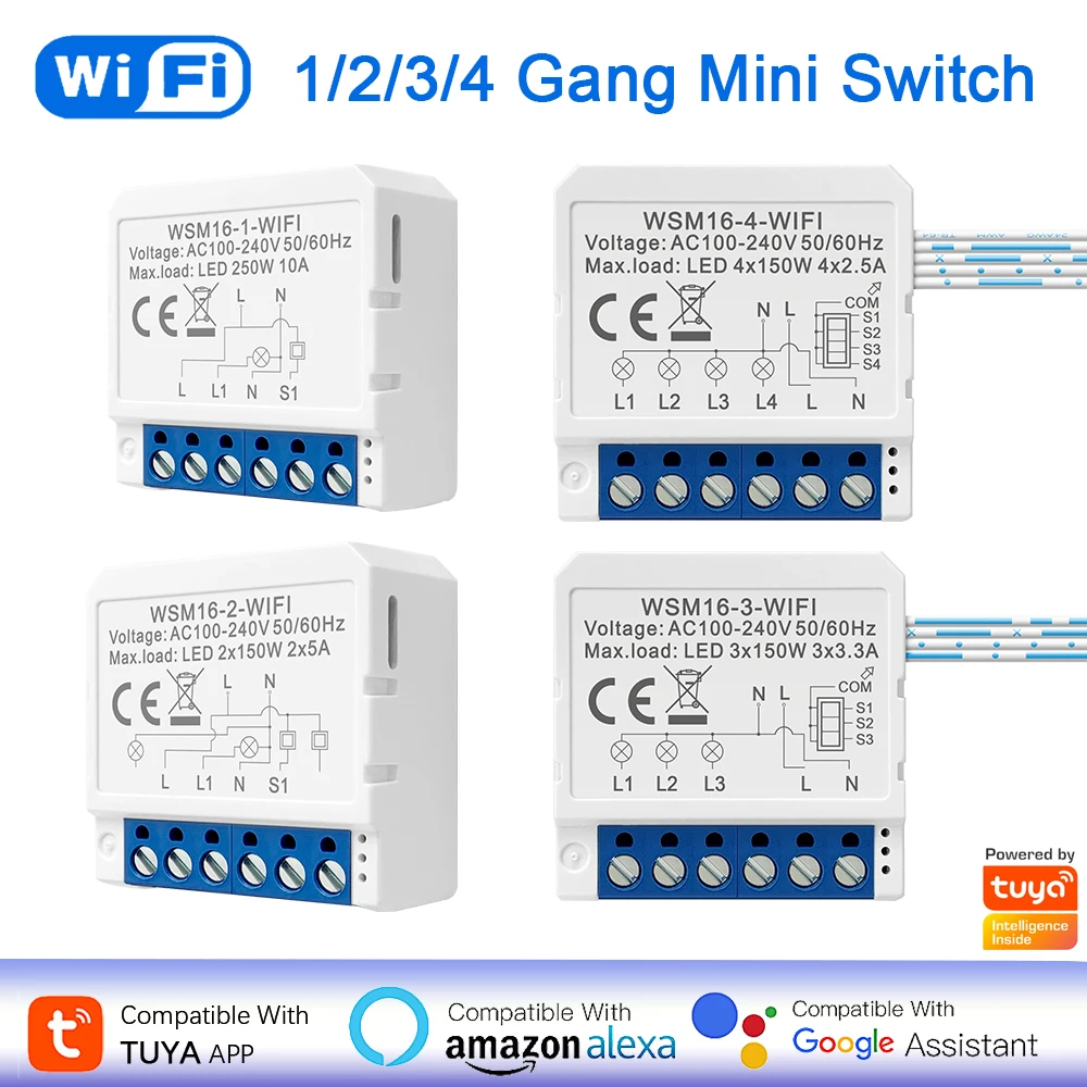 

Tuya Smart DIY MINI Switch WiFi 1/2/3/4 Gang Two-way Control Module Smartlife APP Remote Timing Works With Alexa Google Home