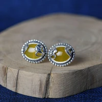 925 sterling silver retro fashion topaz stud earrings for women small fish oval piercing earrings jewelry wholesale 2022 eh072