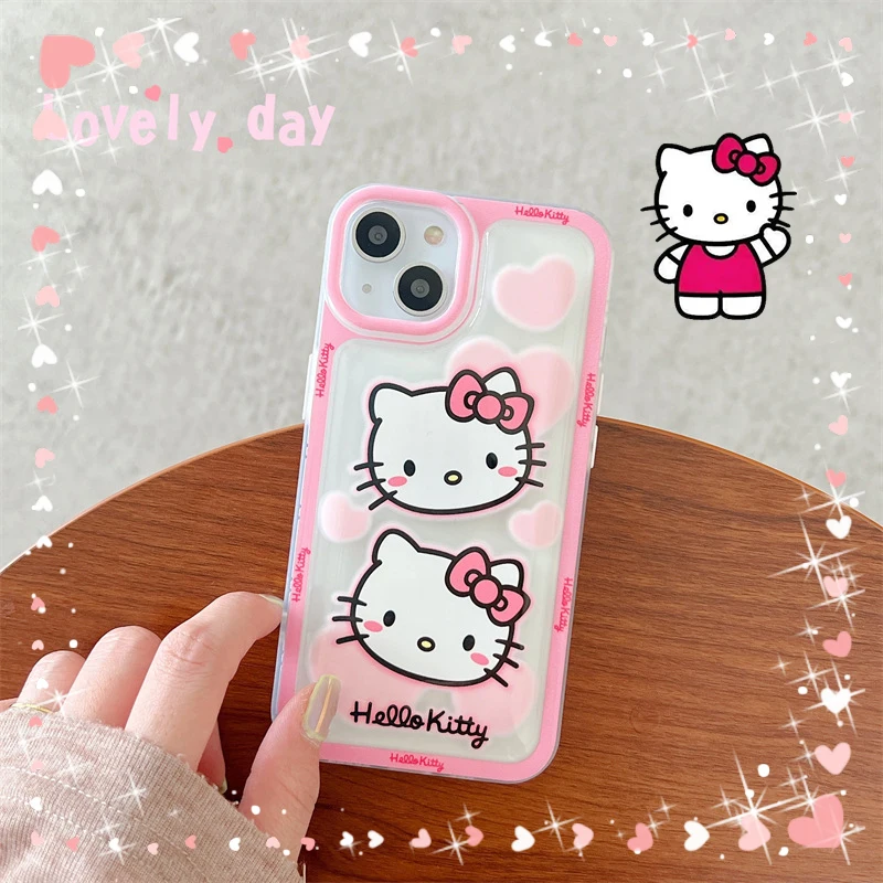 

Anime Sanrio Hello Kittys Phone Case Kawaii Cute iPhone 13 12 11 Xs Xr Pro Max Love Heart Mobile Protective Shell Toy Girls