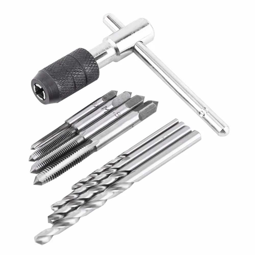 

9Pcs Screw Taps Rosca Torneira T-shaped Thread Cutting Wrench Drill Bits Threading Tapping Hand Tool Kit