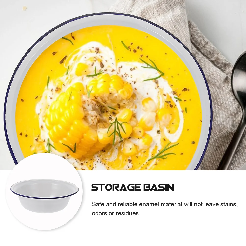 Enamel Bowl Soup Basin Food Storage Household Washbasin Thick Unique Retro Enameled Kitchen Utensil
