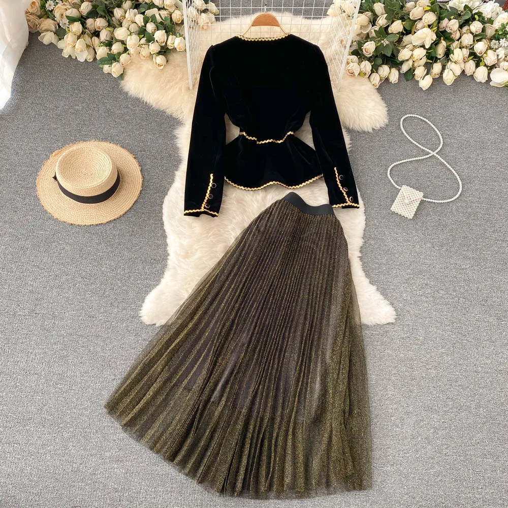 Женский винтажный костюм из двух предметов привлекательная бархатная короткая